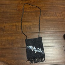 Black beaded cross bag with silver accents gothicbag