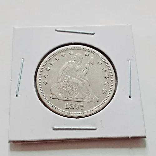 Nicer Grade AU? 1877 S Seated Liberty Quarter dollar coin!    J760