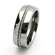 Men 8MM Comfort Fit Tungsten Carbide Wedding Band Braided Silver Inlay Ring