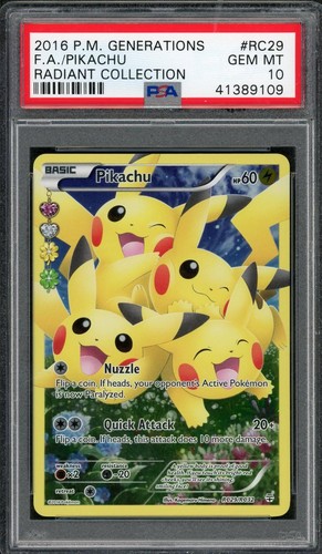 2016 Pokemon Generations Pikachu Full Art Radiant Collection #RC29 PSA 10