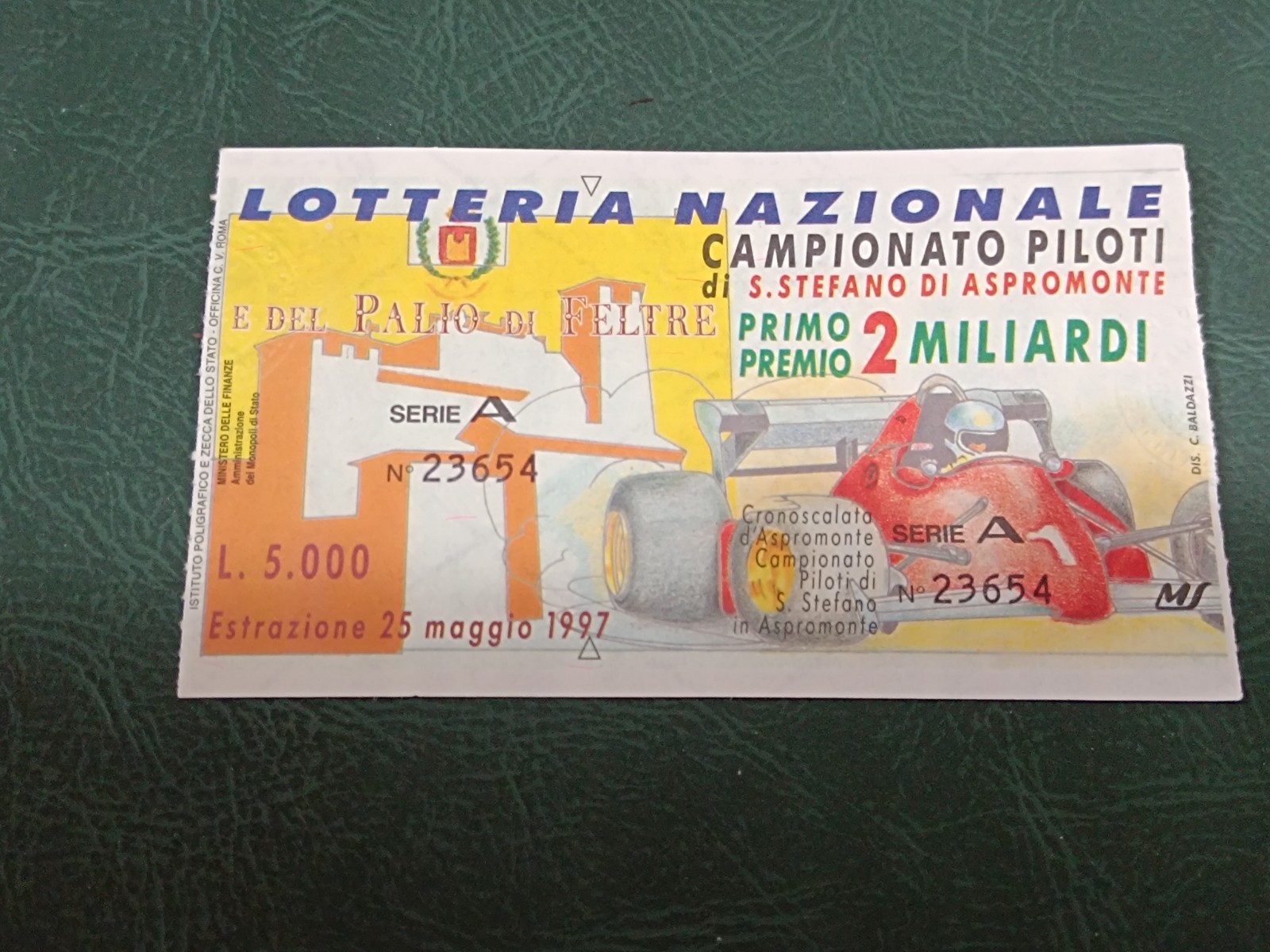 Biglietto Lotteria Nazionale 1997 Campionato Piloti Feltre S. Stefano Aspromonte