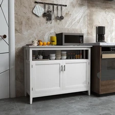 Modern Sideboard Adjustable Shelves, Credenza Storage Cabinet, Wood Buffet