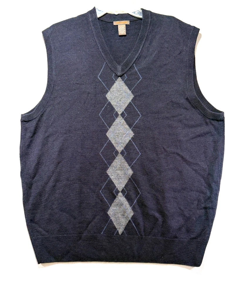 Chaleco Suéter Vintage Dockers Para Hombres Argyle Cuello en V Azul Marino - Talla XL Suéter de Golf Foto 2 de 4