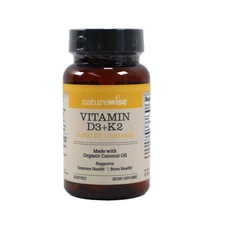 NatureWise Vitamin D3 2000 Iu + K2 (MK7) 100mcg with Organic Coconut Oil - 30ct