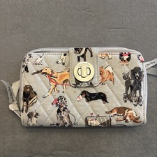 VERA BRADLEY Turnlock Zip Gray Quilted Wallet Dog Breeds