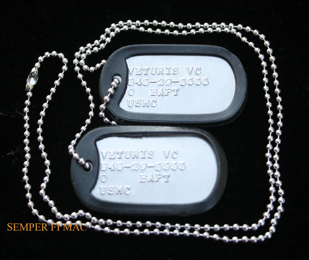 Men's Large Army Dog Tag Pendant Necklace Black Steel Shot Bead 