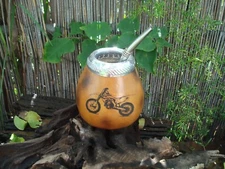 Argentina Mate Gourd - Hand Made - Tea Cup , Straw Motorcycle Image