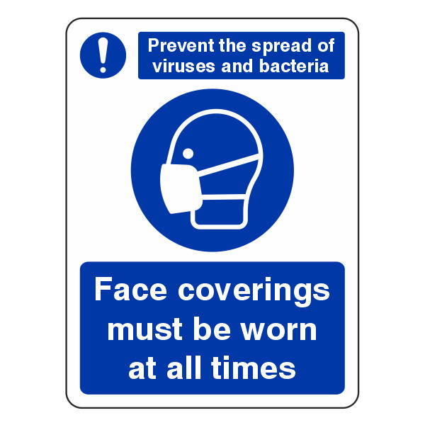 Face Coverings Must Be Worn Sign - 150x200mm - Self Adhesive Vinyl