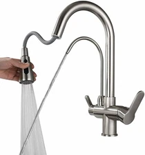 Kitchen Sink Faucet with Pull Down Sprayer 3 in 1 Water Filter Purifier Brushed