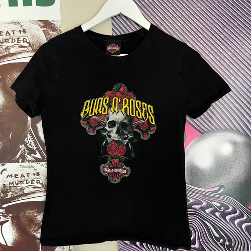 Harley Davidson GUNS N ROSES Guns N' Roses Band Motorcycle Bike T-shirt Men's L size cotton white type Vintage Second Hand