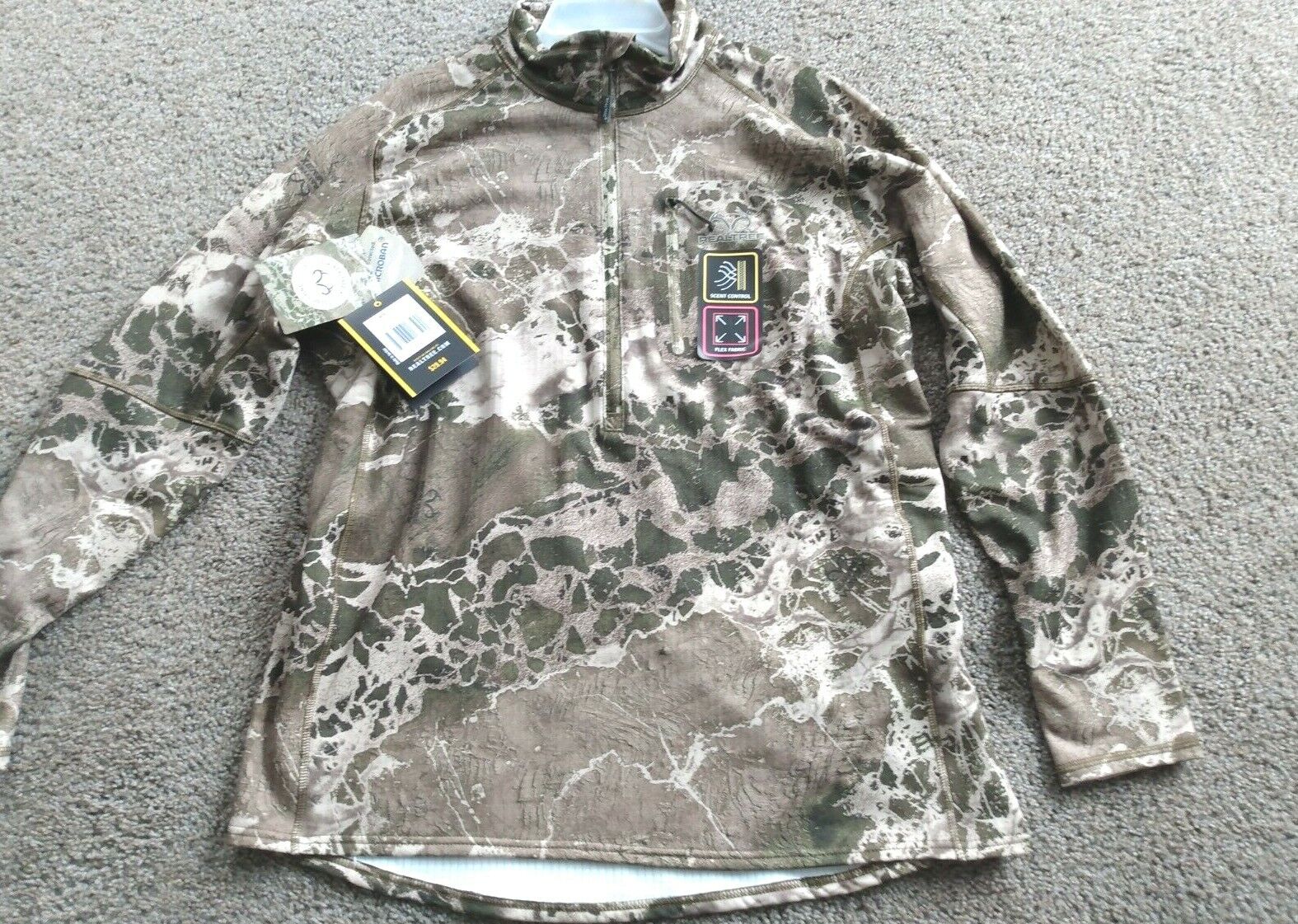 Realtree Men Hunting 1/4 Zip Fleece Lined Pullover Wav3 X Camouflage Size LARGE