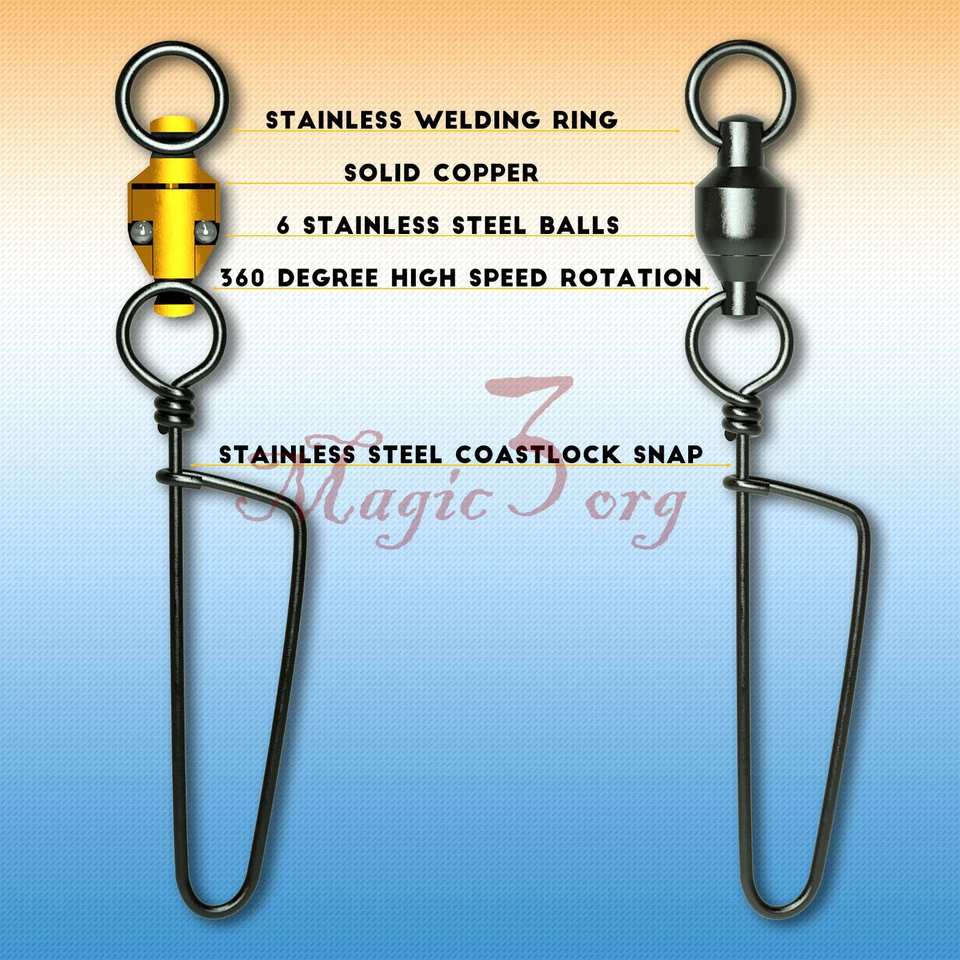 20~500 Swivels Snap Duo Coastlock Fishing Ball Bearing 3 Way Rolling Split Ring - Image 2 of 4