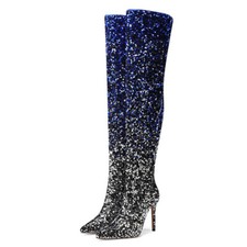 Sexy Women's Shiny Sequins High Stilettos Heel Over Knee Thigh High Boots Shoes