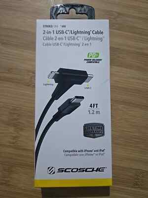 NEW Scosche Strikeline HH 2in1 USB-C And Apple Charging Cable - 4ft