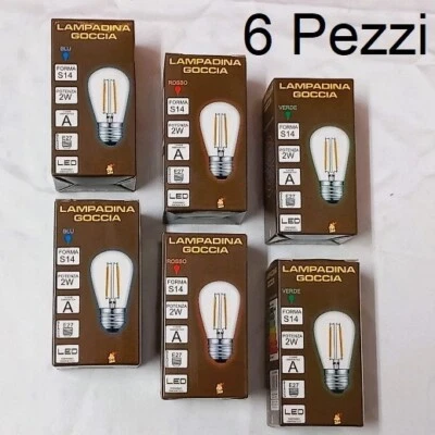 GIOCOPLAST 6 lampadine LED colorate 2w E27 230V 2 BLU 2 ROSSE 2 VERDI plastica trasparente