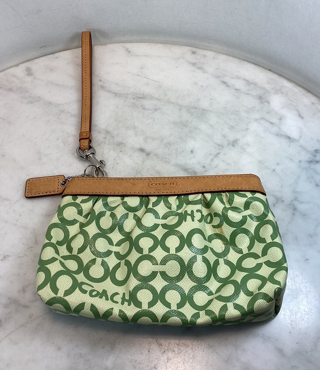 Vintage COACH Signature Optic Green Coated Canvas Leather Trim
