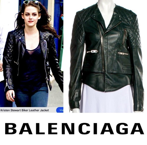 4K Balenciaga 2013 Biker Leather Moto Green Black Coat Jacket 36 38 40 2 4 6 S M