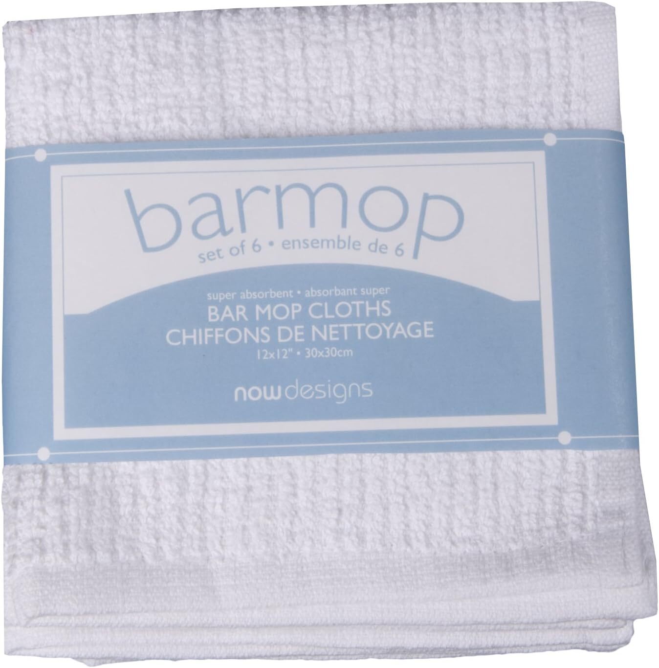 Now Designs Bar Mop Utility Towels White, Small 12x12 in, Set of 6