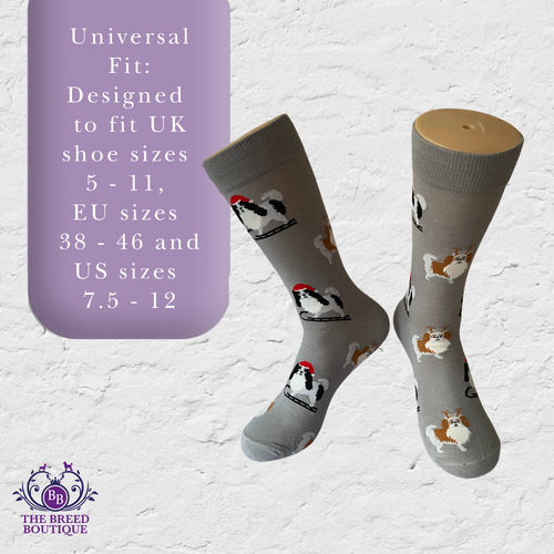 JAPANESE CHIN CHRISTMAS SOCKS UNISEX ONE SIZE UK 5-11 EU 38-46 US 7.5-12 - Picture 5 of 9