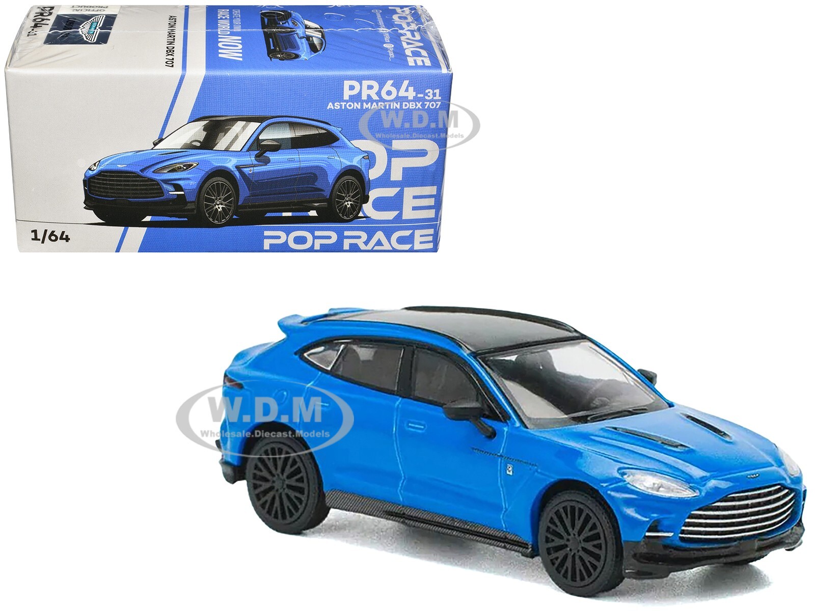 МОДЕЛЬ АВТОМОБИЛЯ ASTON MARTIN DBX 707 BLUE 1/64, ИЗГОТОВЛЕННАЯ НА ЗАКАЗ КОМПАНИЕЙ POP RACE PR640031