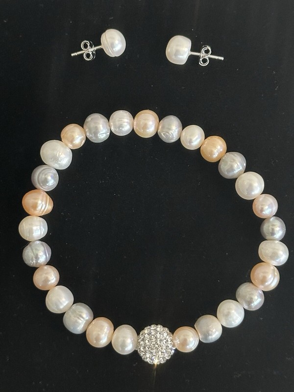 PEARL BRACELET & EARRINGS SET~FRESHWATER PEARLS & STERLING SILVER (3 COLORS) NEW