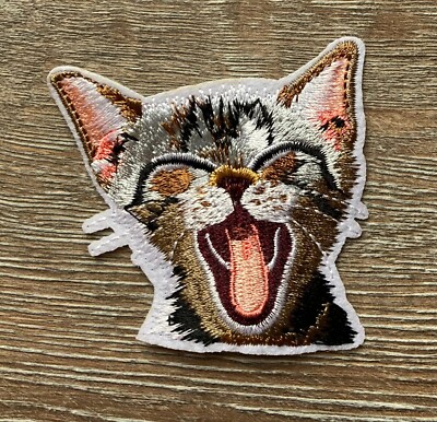Katze Patch Aufnäher Bügelbild Tier Cat Gesicht Haustier