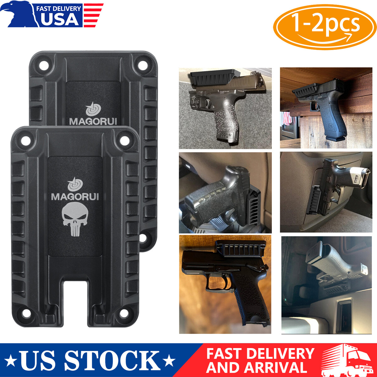 1/2Pcs Gun Magnet Mount Pistol Holder Holster Concealed.For Glock Car Under Desk