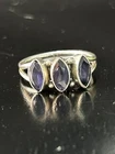 Vintage Ring Size 8 Silver Sterling Faceted Lolite Labradorite Amethyst