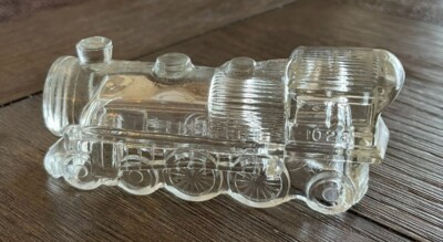 Vintage 1940 s Glass Train Engine #1028 Locomotive Candy Container Paperweight