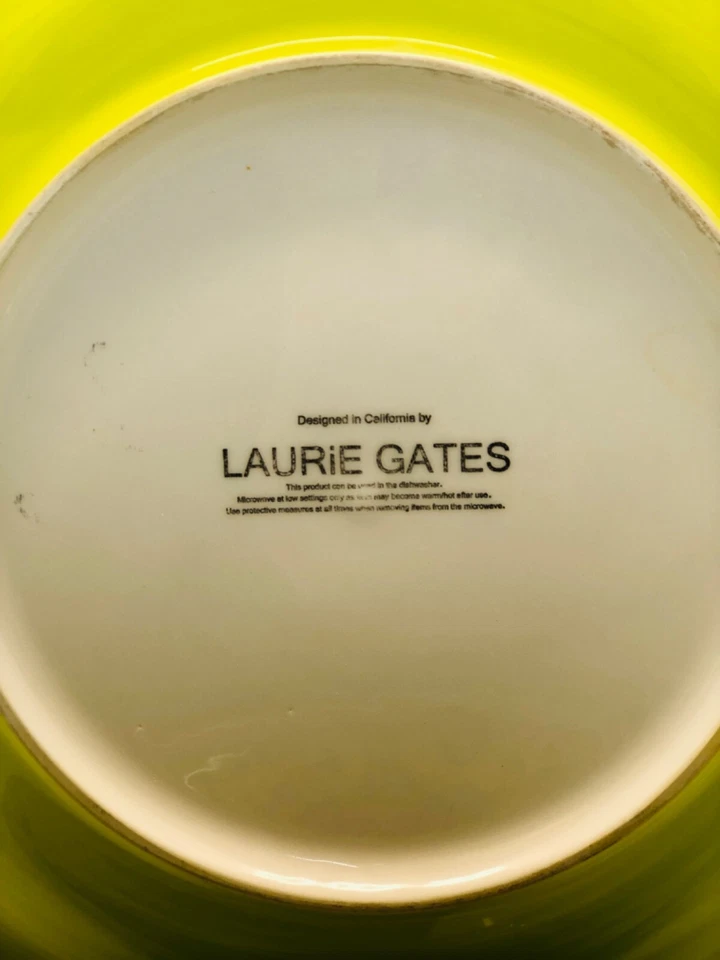 Set Of 4 - Laurie Gates Ceramic Green Floral 12” Dinner Plates - Image 4 of 4