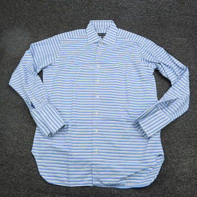 Robert Talbott Shirt Adult 15.5 Blue & White Striped Button Up French Cuffs Mens