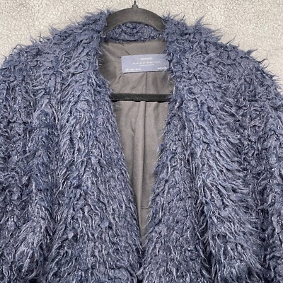 ZARA テディベアコート　ネイビー Zara Outerwear Womens Open Jacket Blue Fur Teddy Long Sleeve