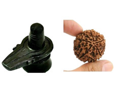 MARBLE Shiva Lingam 2" idol for God Puja Stone Carving With Panchmukhi Rudraksha