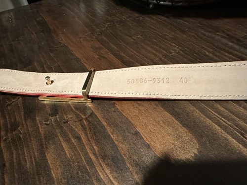 Vintage ESCADA Red Leather And Denim EE Couture Gold Buckle Belt - Picture 4 of 9