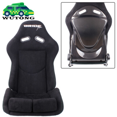 1X BRIDE Black Suede Recline Low Max Racing Seat Green Stitch Carbon Fiber Back