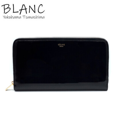 ○Celine Round Zipper Long Wallet Patent Leather Black 101873