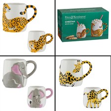 Image of Set of 2 Animal Design Coffee Mugs Cup Ceramic Tea Hot Drinks Matching Cups Gift