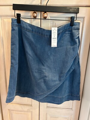 White House Black Market Silky Soft Denim Faux Wrap Skirt Stretch