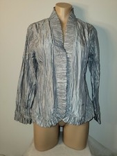 Chicos 1 Medium 8-10 Silver Metallic Crinkle Open Front Long Sleeve Jacket