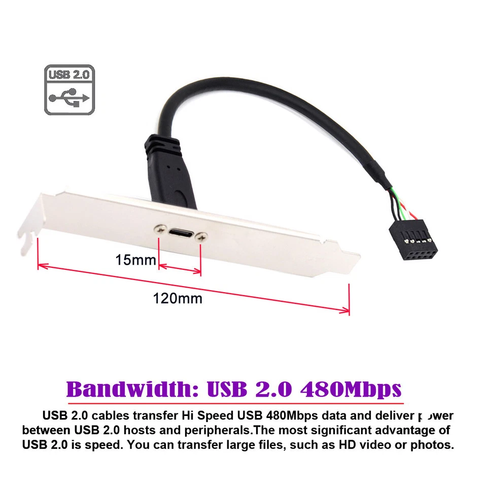 CABLECY Single USB 3.1 Type C USB-C Female to USB 2.0 Cable Motherboard 9pin 10p - Image 4 of 4