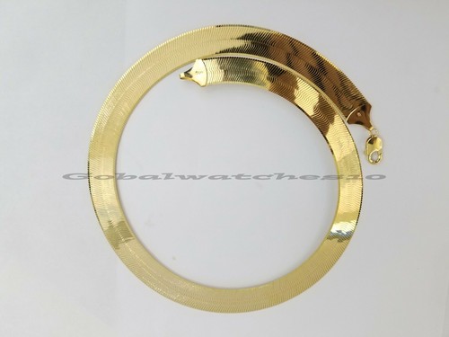 22" 15mm 10k Yellow Gold Herring Bone Chain Necklace Lobster lock Men Women REAL - Picture 6 of 7