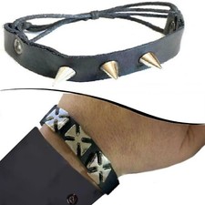 Bracciale con borchie in pelle nero da uomo braccialetto regolabile cuoio donna