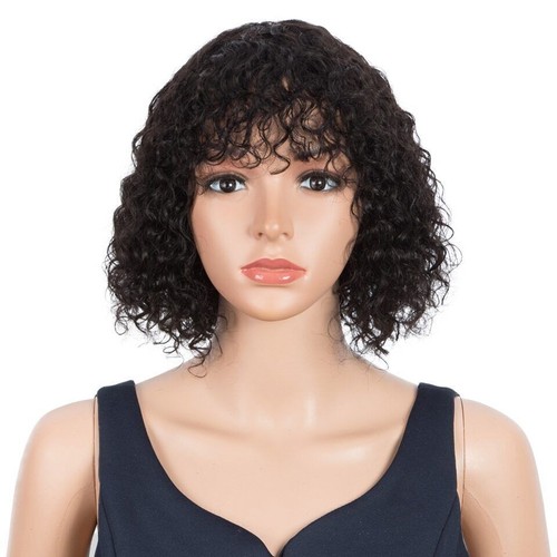 Highlight Short Bob Human Hair Wigs With Bang Deep Curly Non Lace Wig For Women - Imagen 7 de 22