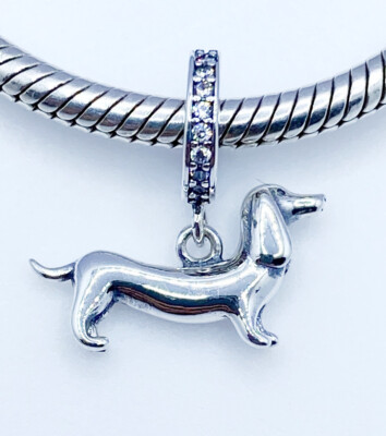 Dackel Charm Anhänger Wurst Hund Haustier Tier CZ Echt 925 Sterling Silber  