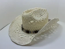 NEW Turner Hats Cowboy Western Festival Beach Boho White Coastal Sun Hat Paper
