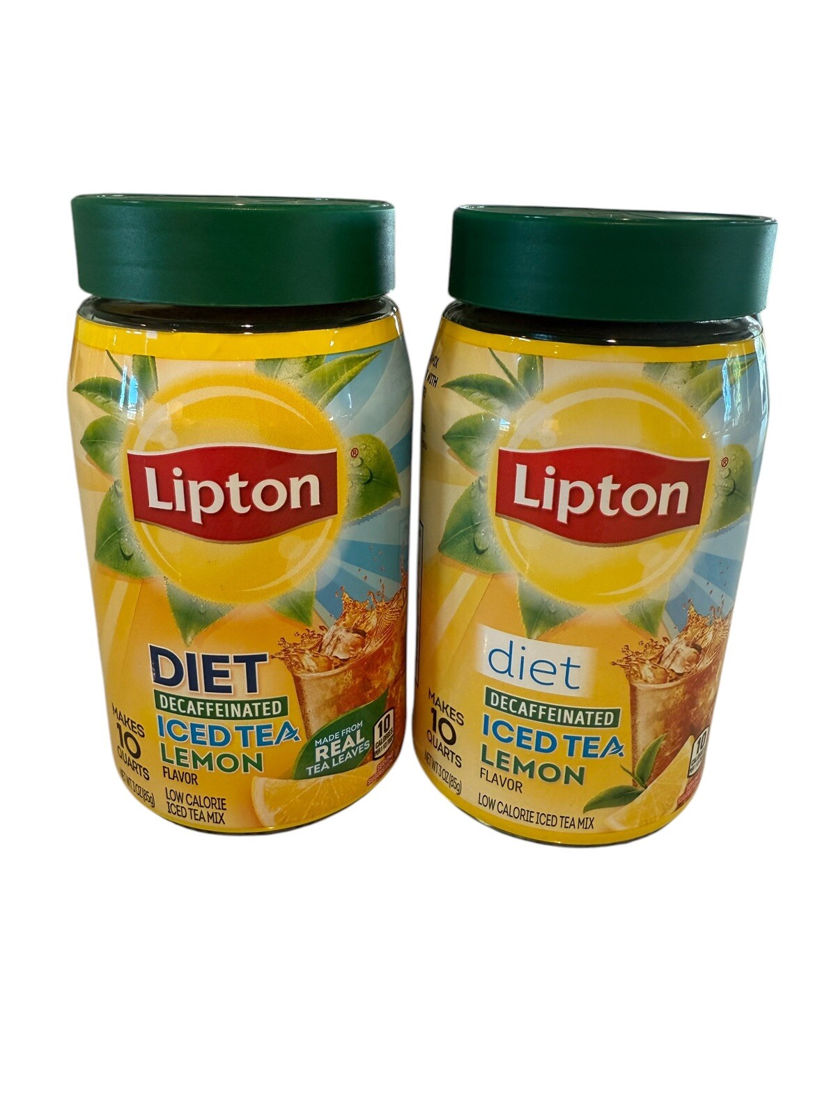 2x Lipton DIET DECAFFEINATED Iced Tea LEMON Flavor Mix 3oz/10qts Each