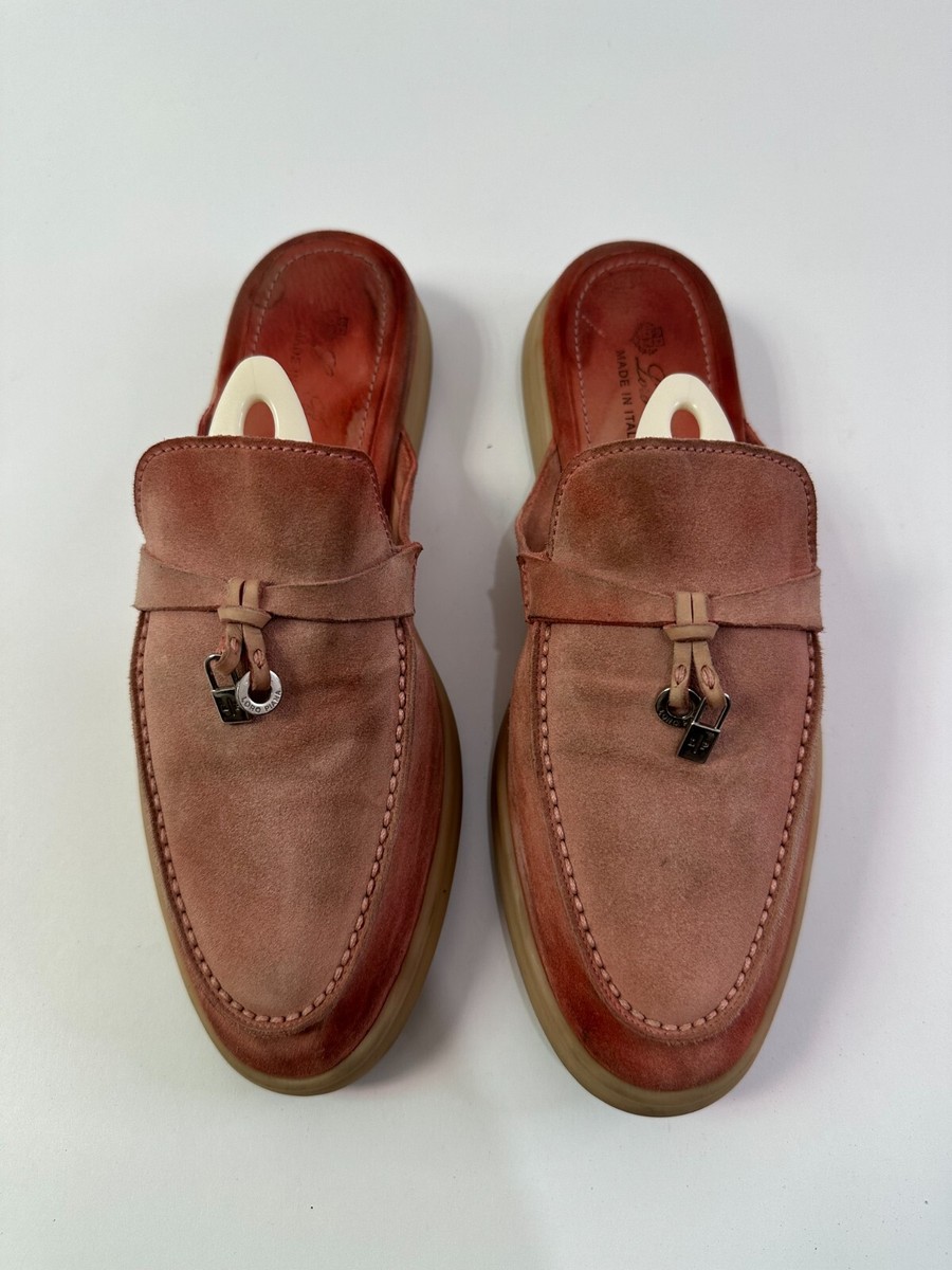 Loro Piana Pink Suede Babouche Charms Walk Flat Mules Size 38