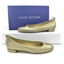 New $335 Stuart Weitzman Ballet Flats Ale Washed Nappa sz 7 Muted Gold Metallic