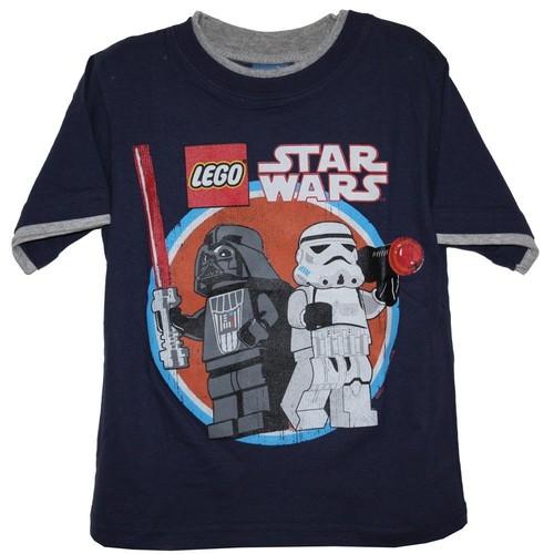T-SHIRT STAR WARS DARTH VADER STORMTROOPER LEGO RAGAZZO XS BLU NAVY COTONE NUOVA