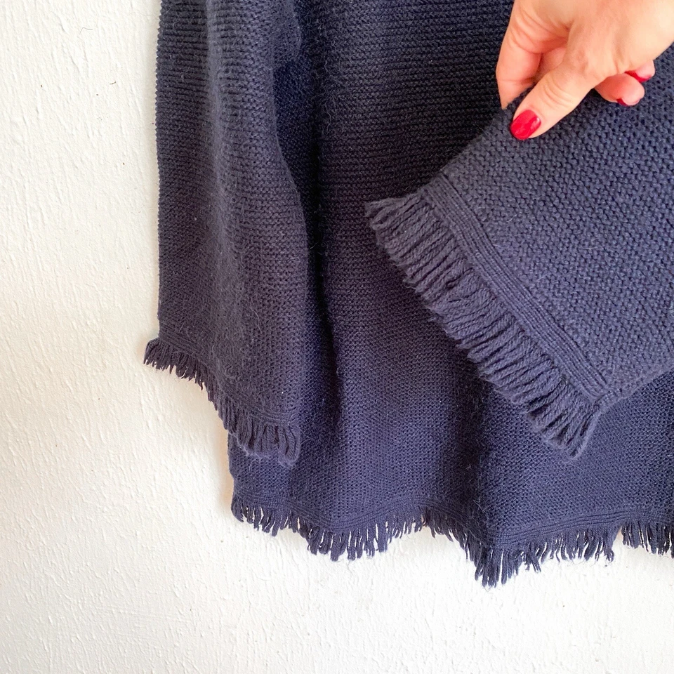 Suéter Boden Azul Marino Ribete con Flecos para Mujer EE. UU. 14 Lana Alpaca Tejido Mezcla K0318 Foto 4 de 4